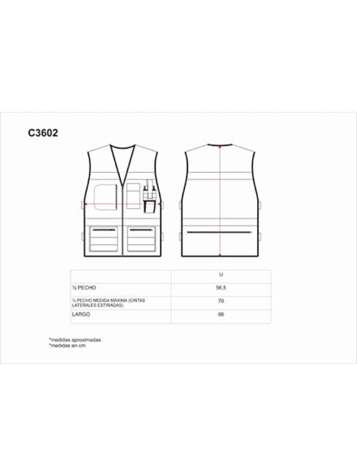 WorkTeam Chaleco en Tejido Oxford con ajustes Laterales, Combinado, Alta Visibilidad y con Cintas Reflectantes. Escote a Pico y Cierre de Cremallera de Nylon. Hombre - Imagen 5