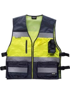 WorkTeam Chaleco en Tejido Oxford con ajustes Laterales, Combinado, Alta Visibilidad y con Cintas Reflectantes. Escote a Pico y Cierre de Cremallera de Nylon. Hombre