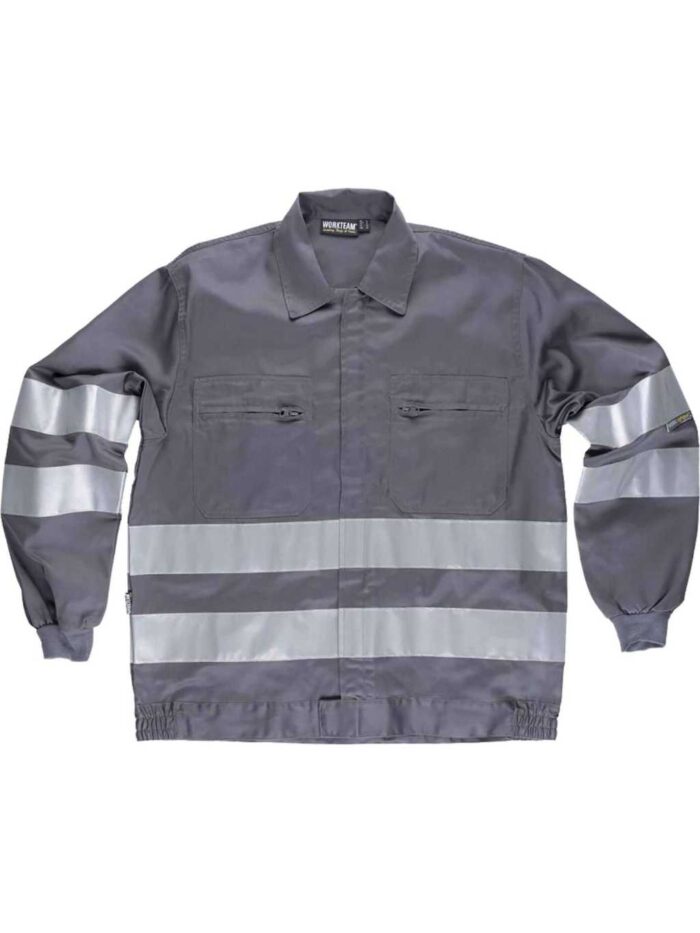 WorkTeam Cazadora con cierre de cremallera, 2 bolsos de pecho y cintas reflectantes. Hombre