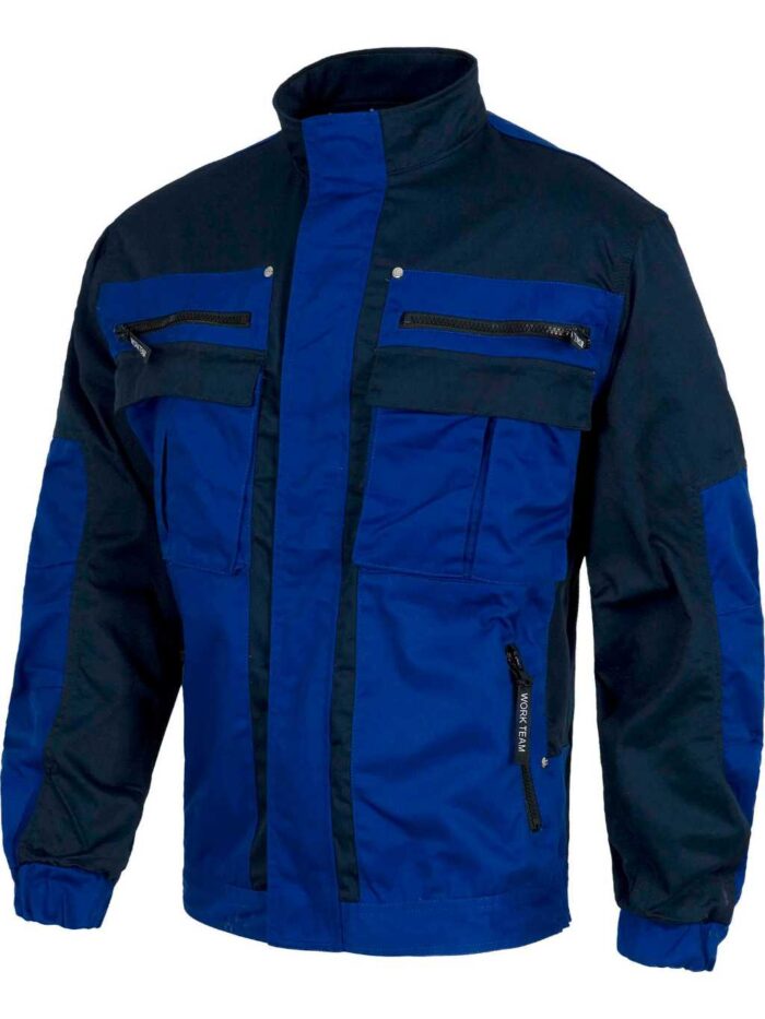 WorkTeam Cazadora Bicolor de Cremallera, Cuello de Tira, 2 Bolsos de Pecho y 2 Bajos. Hombre Verde Kaki+Negro S - Imagen 2