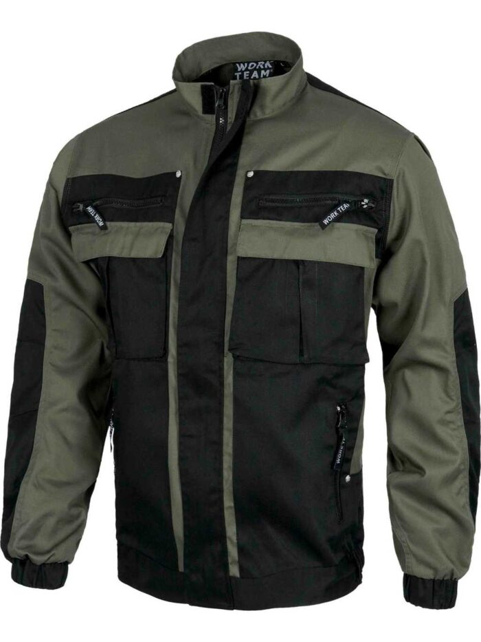 WorkTeam Cazadora Bicolor de Cremallera, Cuello de Tira, 2 Bolsos de Pecho y 2 Bajos. Hombre Verde Kaki+Negro S - Imagen 4