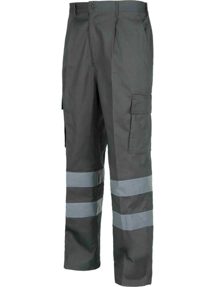 WorkTeam Pantalón trabajo, 2 cintas reflectantes,  cintura elástica y multibolsillos. Construcción, Industria, etc. - Imagen 2