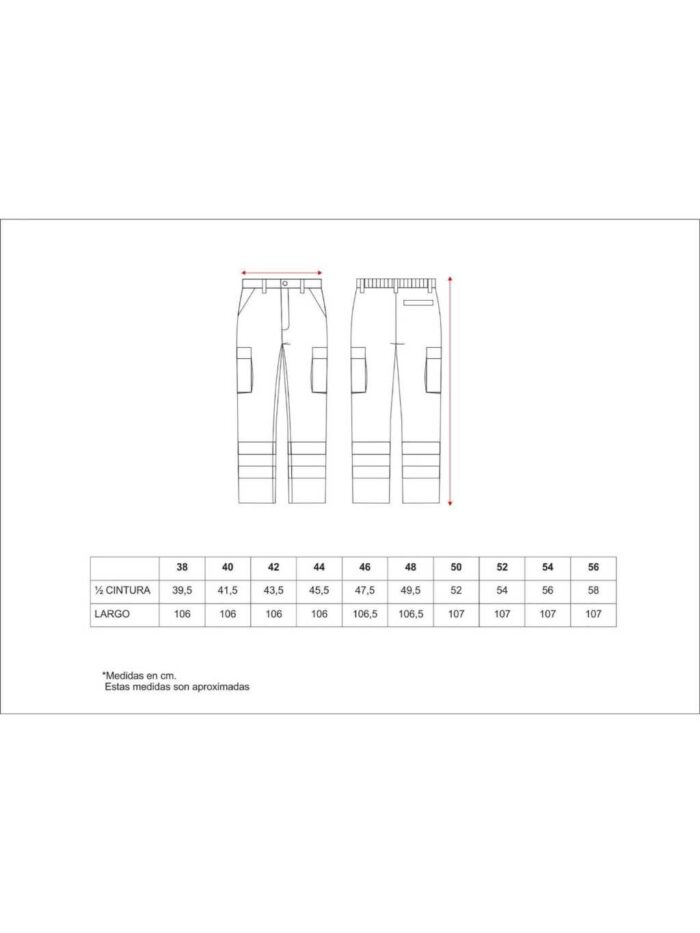 Worteam Pantalón trabajo, 2 cintas reflectantes,  cintura elástica y multibolsillos. Construcción, Industria, etc.