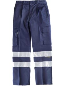 Worteam Pantalón trabajo, 2 cintas reflectantes,  cintura elástica y multibolsillos. Construcción, Industria, etc.