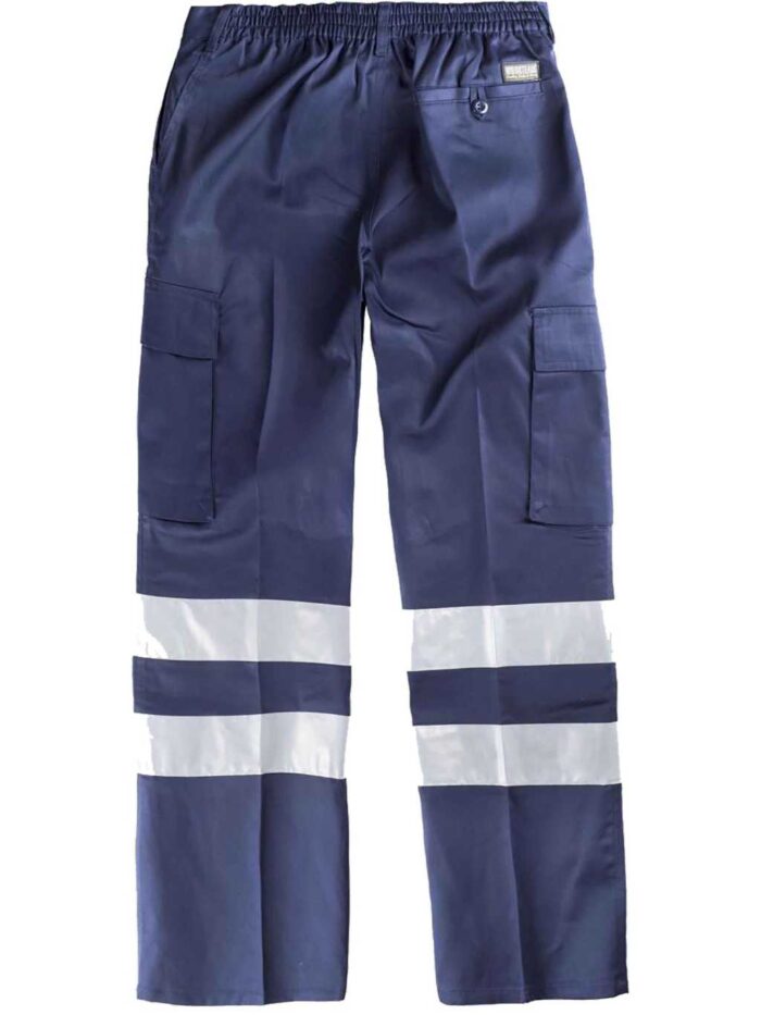 Worteam Pantalón trabajo, 2 cintas reflectantes,  cintura elástica y multibolsillos. Construcción, Industria, etc.