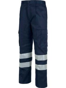 WorkTeam Pantalón trabajo, 2 cintas reflectantes,  cintura elástica y multibolsillos. Construcción, Industria, etc.