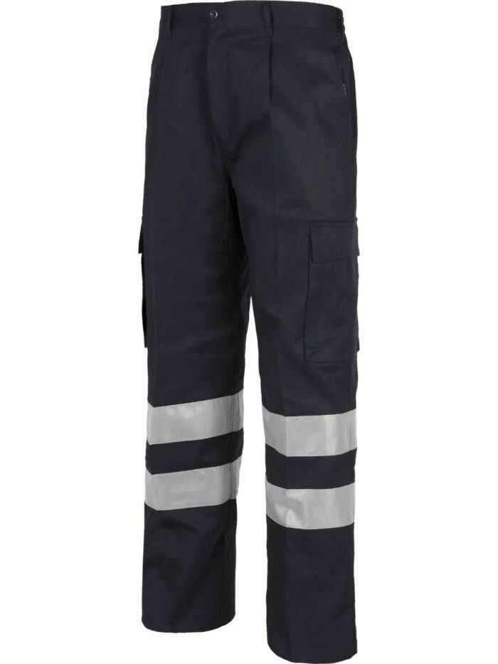 WorkTeam Pantalón trabajo, 2 cintas reflectantes,  cintura elástica y multibolsillos. Construcción, Industria, etc. - Imagen 3