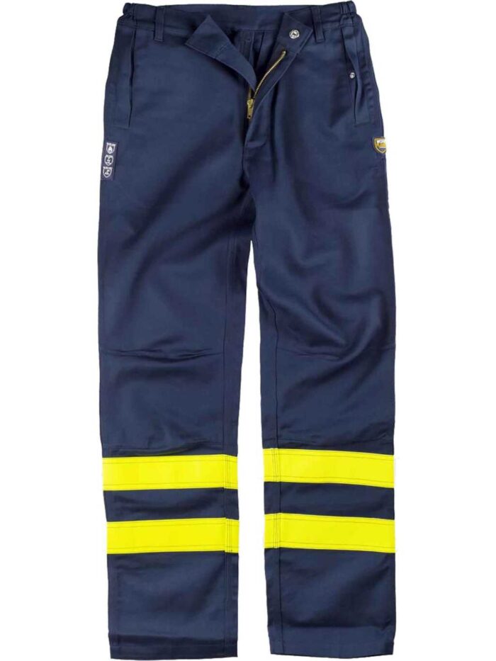 WorkTeam Pantalón Ignífugo y Antiestático, con Bandas Reflectantes. EN11611, EN11612, EN1149. Hombre