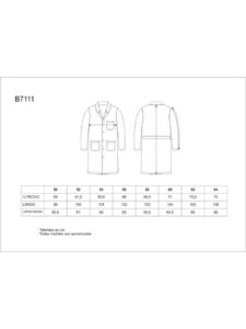 WorkTeam Bata de caballero con cierre de botones, un bolso de pecho y 2 laterales. 100% Algodón.