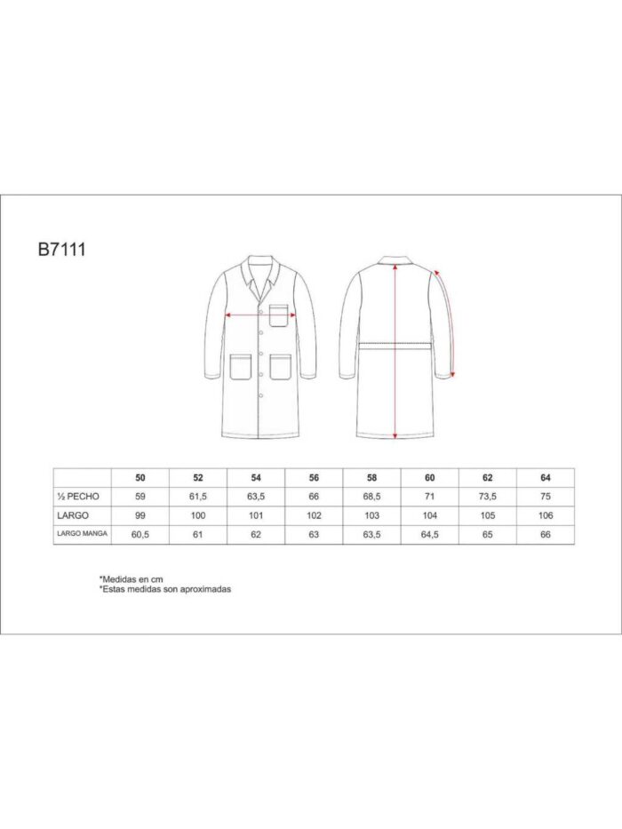 WorkTeam Bata de caballero con cierre de botones, un bolso de pecho y 2 laterales. 100% Algodón.