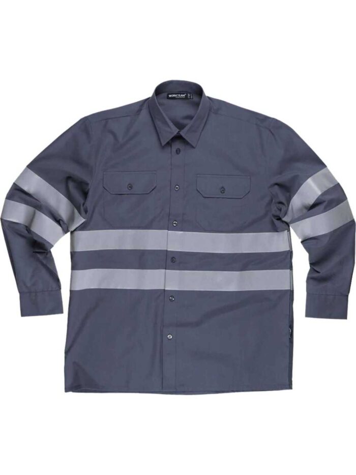 WorkTeam Camisa manga larga con 2 bolsos de pecho y cintas reflectantes. Hombre