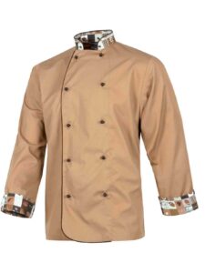 WorkTeam Chaqueta Cocinero con Botones de Seguridad, puños Combinado Estampado café. Hombre