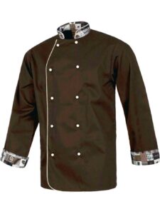 WorkTeam Chaqueta Cocinero con Botones de Seguridad, puños Combinado Estampado café. Hombre - Imagen 2