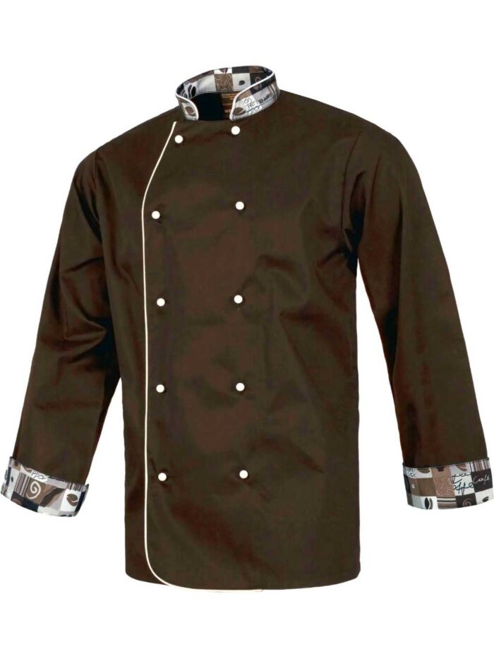WorkTeam Chaqueta Cocinero con Botones de Seguridad, puños Combinado Estampado café. Hombre - Imagen 2