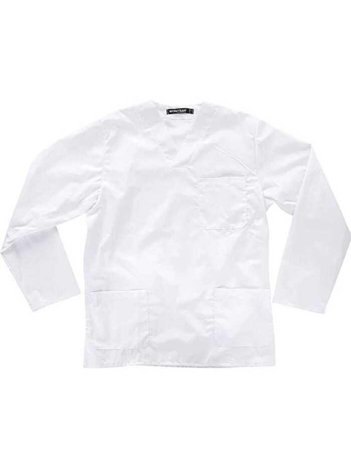 WorkTeam Casaca Sanitario Cuello de Pico Manga Larga, un Bolso de Pecho, Dos Bolsos Bajos Hombre