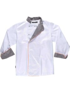 WorkTeam Casaca Cocina combinada, con Vivos en A.V. Tejido Bird-Eye en sisa y Espalda. Tto Antimanchas Hombre