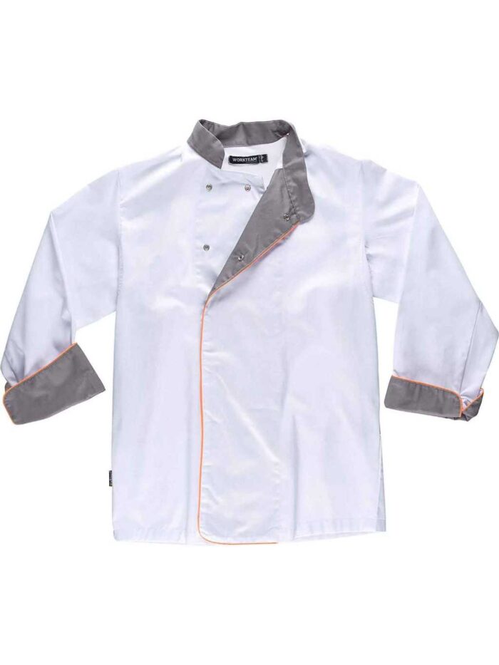 WorkTeam Casaca Cocina combinada, con Vivos en A.V. Tejido Bird-Eye en sisa y Espalda. Tto Antimanchas Hombre