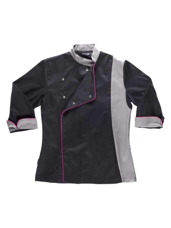 Workteam Casaca Cocina de Mujer combinada con Vivos. Tejido Bird-Eye en sisa y Espalda. Tto Antimanchas Mujer - Imagen 2