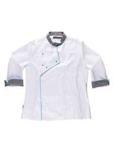 WorkTeam Casaca Cocina de Mujer combinada con Vivos. Tejido Bird-Eye en sisa y Espalda. Tto Antimanchas Mujer - Imagen 3