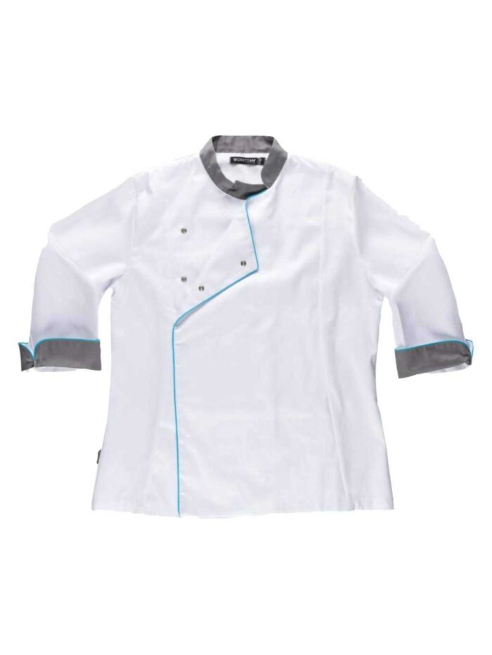 WorkTeam Casaca Cocina de Mujer combinada con Vivos. Tejido Bird-Eye en sisa y Espalda. Tto Antimanchas Mujer - Imagen 3