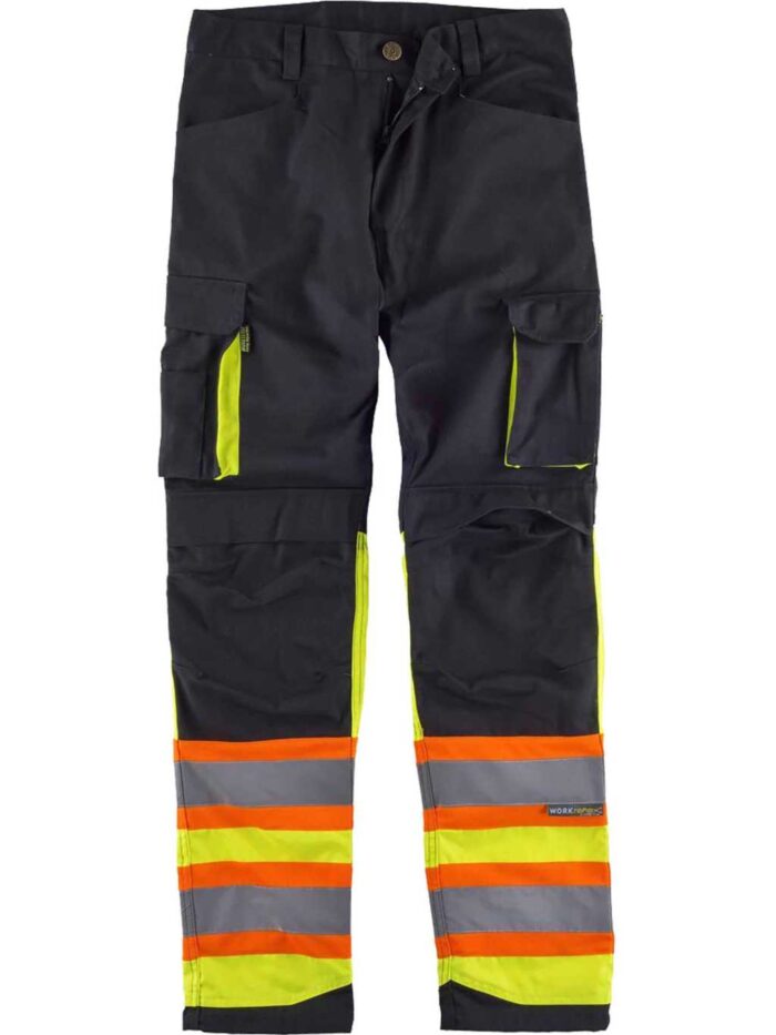 WorkTeam Pantalón Multibolsillos Combinado Alta Visibilidad. Cintas Reflectantes combinadas. Hombre