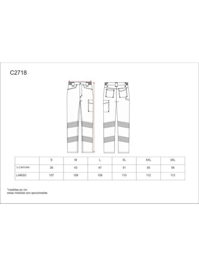 WorkTeam Pantalón de Tejido Elástico Multibolsillos, ALTA VISIBILIDAD y Combinado con Cintas Reflectantes Discontinuas. Unisex
