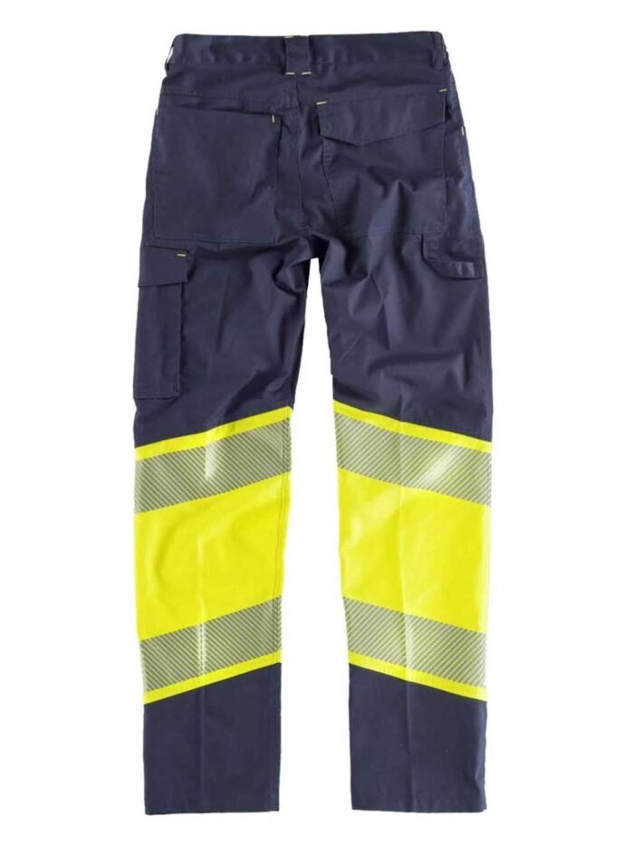 WorkTeam Pantalón de Tejido Elástico Multibolsillos, ALTA VISIBILIDAD y Combinado con Cintas Reflectantes Discontinuas. Unisex