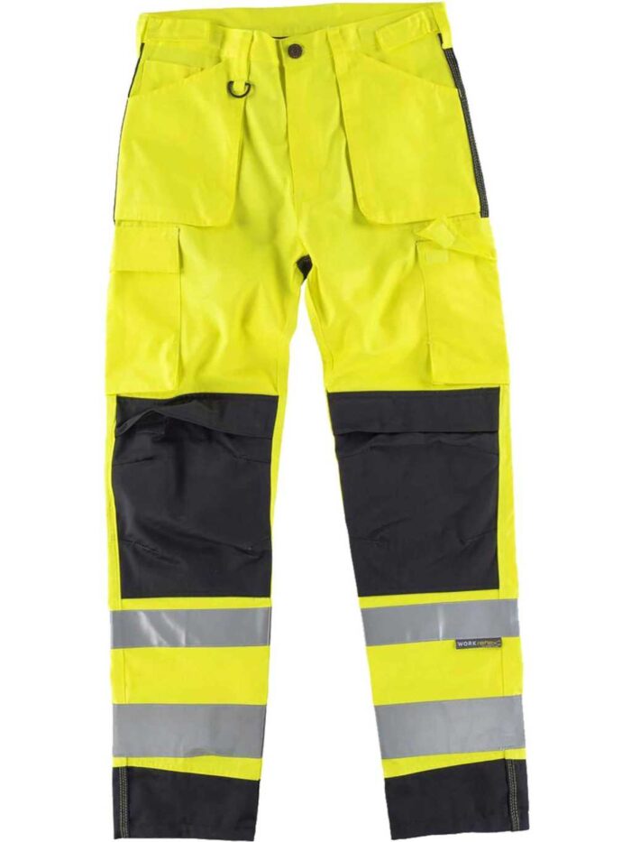 WorkTeam Pantalón Multibolsillos Alta Visibilidad. Cintas Reflectantes Diferentes Tamaños. EN ISO 20471:2013 Hombre