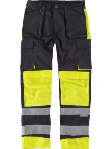 Workteam Pantalón Trabajo de Alta Visibilidad, Triple Costura, Tejido Grueso y Cintas Reflectantes. Hombre