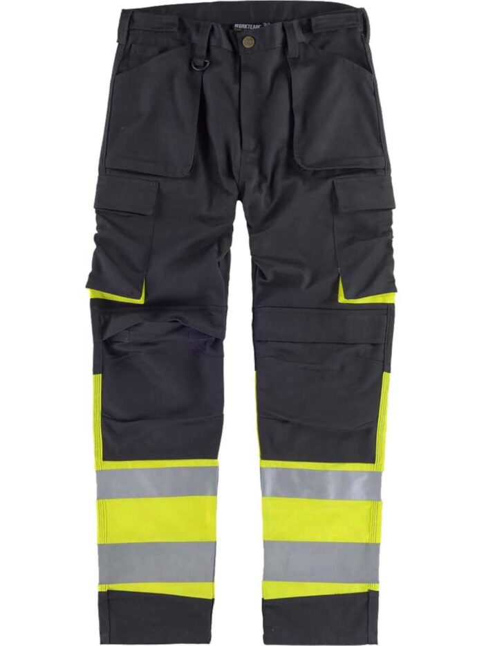 WorkTeam Pantalón Multibolsillos Combinado Alta Visibilidad. Cintas Reflectantes Diferentes Tamaños. Hombre
