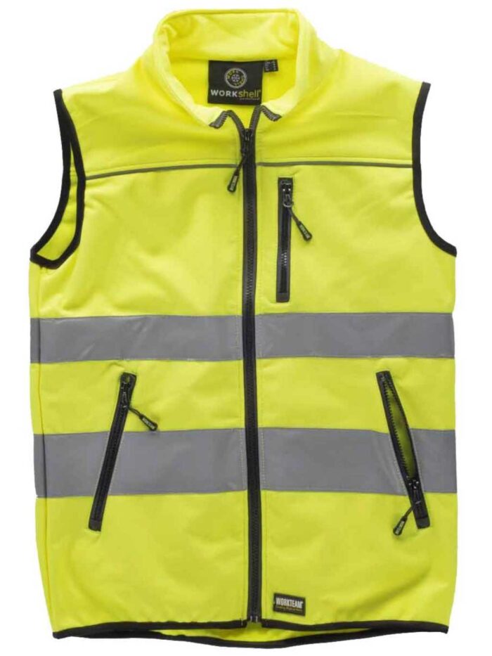 WorkTeam Chaleco workshell de Alta Visibilidad, Cintas Reflectantes de Diferentes tamaños. EN ISO 20471:2013 Hombre