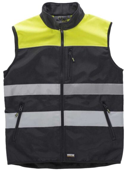 WorkTeam Chaleco Workshell Impermeable, Cortavientos, Combinado con Alta Visibilidad, Cintas Reflectantes de Diferentes Tamaños. Hombre