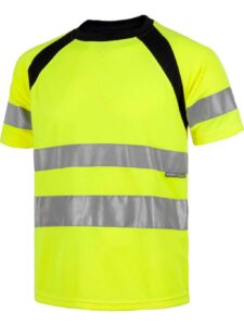 WorkTeam Camiseta Manga Corta Combinada con Alta Visibilidad. Cintas Reflectantes. EN ISO 20471:2013. Hombre