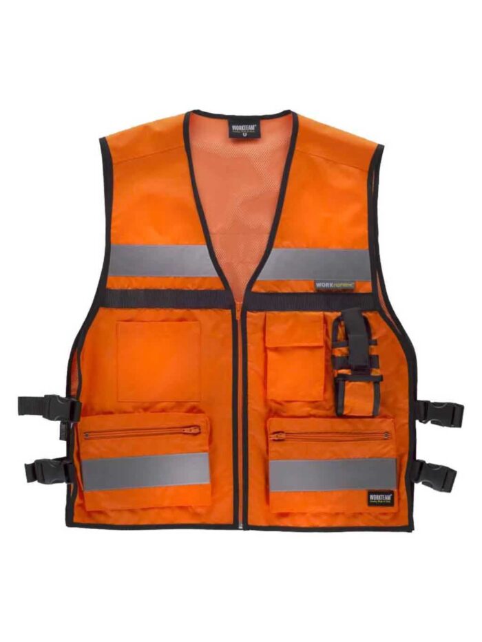 WorkTeam Chaleco de Alta Visibilidad con ajustes Laterales, Multibolsillos, Dos Cintas Reflectantes. - Imagen 2
