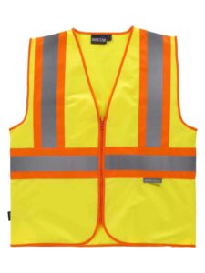WorkTeam Chaleco alta visibilidad, multibolsillos, cintas reflectantes bicolores verticales y horizontales.