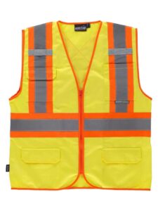 WorkTeam Chaleco Alta Visibilidad, Multibolsillos, Cintas Reflectantes bicolores Verticales y horizontales
