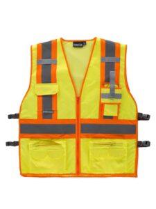 WorkTeam Chaleco Alta Visibilidad, Multibolsillos, Cintas Reflectantes bicolores Verticales y horizontales. Hombre