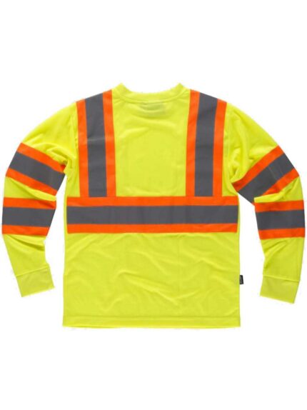 WorkTeam Camiseta Reflectante-Fluorescente de Manga Larga en poliéster Ojo de Perdíz. Cuallo Redondo con cubrecosturas interior. Trabillas de cinta.