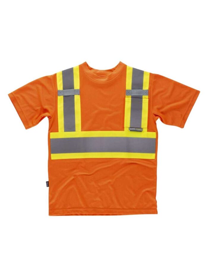 WorkTeam Camiseta Reflectante-Fluorescente de Manga corta en poliéster Ojo de Perdíz. Cuello Redondo en Punto canalé con cubrecosturas interior. Trabillas de cinta. - Imagen 4