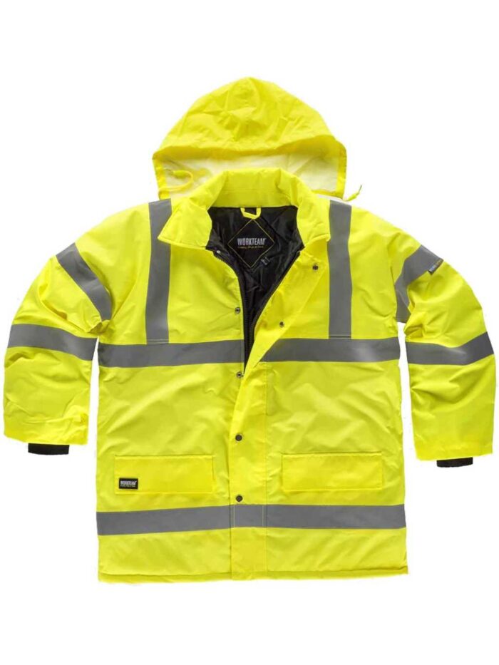 WorkTeam Parka Trabajo Acolchada, Abrigo Alta Visibilidad con Cintas Reflectantes. EN471. Cazadora Unisex