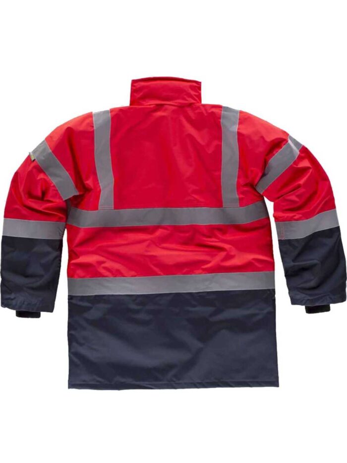 WorkTeam Parka Trabajo combinada Roja Alta Visibilidad, Abrigo con Cintas Reflectantes. EN ISO 20471:2013 UNISEX