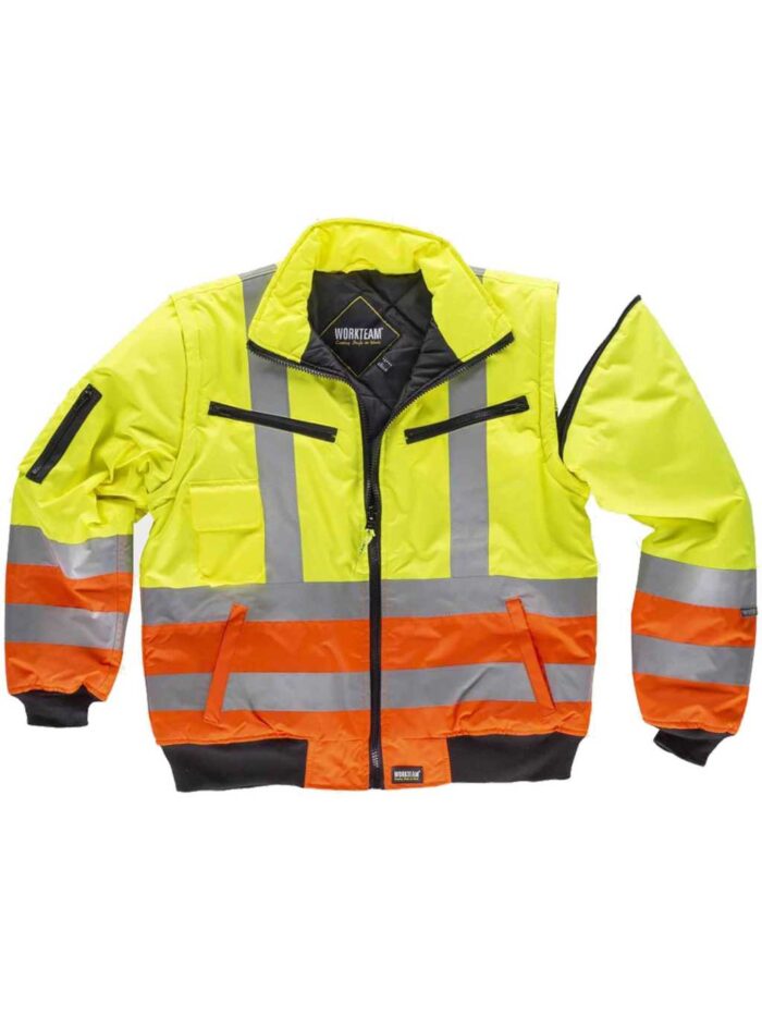 WorkTeam Parka Cazadora Piloto combinada Alta Visibilidad con Cintas Reflectantes. EN ISO 20471:2013 Unisex