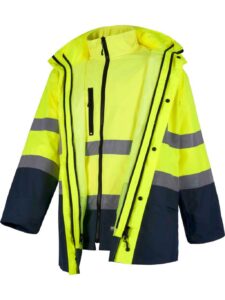 WorkTeam Parka Trabajo 4 en 1 Alta Visibilidad con Softshell: Parka, Impermeable, Softshell y Chaleco AV. EN ISO 20471. Unisex