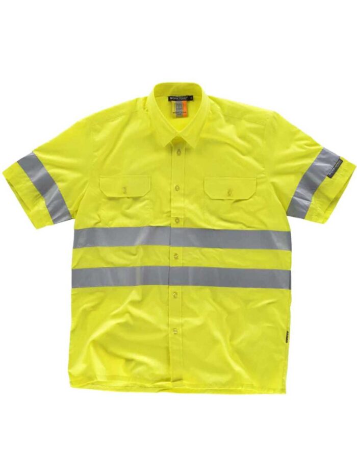 WorkTeam Camisa Manga Corta de ALTA VISIBILIDAD, con Cintas Reflectantes. Hombre