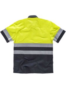 WorkTeam Camisa Manga Corta combinada ALTA VISIBILIDAD, con 2 Bolsos de Pecho y con Cintas Reflectantes. Hombre