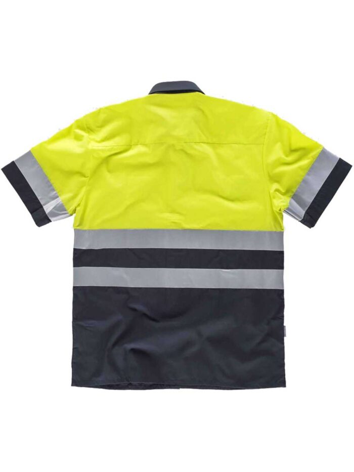 WorkTeam Camisa Manga Corta combinada ALTA VISIBILIDAD, con 2 Bolsos de Pecho y con Cintas Reflectantes. Hombre