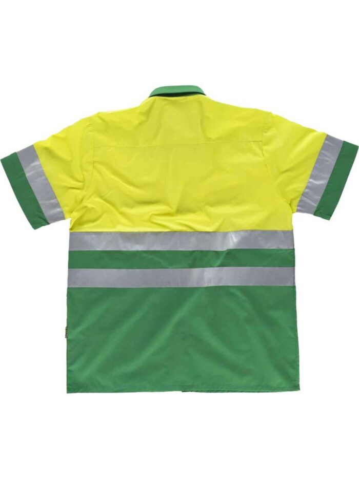 WorkTeam Camisa Manga Corta combinada ALTA VISIBILIDAD, con 2 Bolsos de Pecho y con Cintas Reflectantes. Hombre