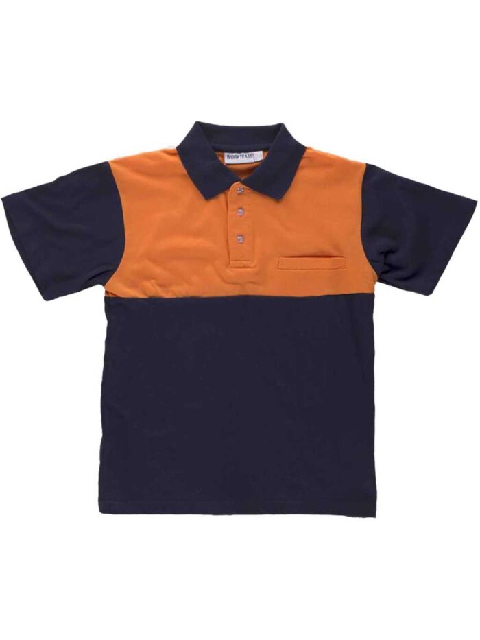 WorkTeam Polo Manga Corta, ALTA VISIBILIDAD, con canesú Combinado, un Bolso de Pecho. Hombre