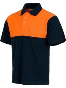 WorkTeam Polo Manga Corta, ALTA VISIBILIDAD, con canesú Combinado, un Bolso de Pecho. Hombre