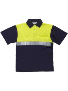 Work Team Polo Manga Corta ALTA VISIBILIDAD, con Canesú Combinado, un Bolso de Pecho, una Cinta Reflectante, 100% Algodón. Hombre